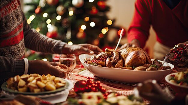 Foto los abuelos comparten recetas de comidas tradicionales navideñas en familia y cenan juntos