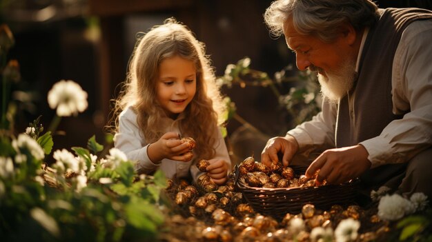 Foto los abuelos esconden las golosinas de pascua en el fondo