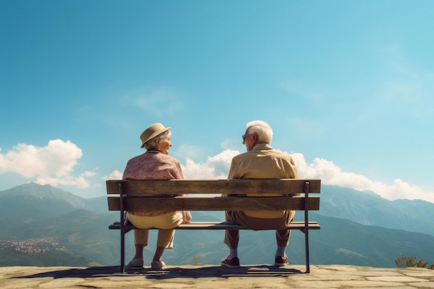 Los abuelos felices en el banco