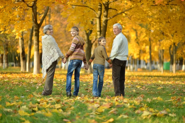 Abuelos y nietos juntos en el parque otoño