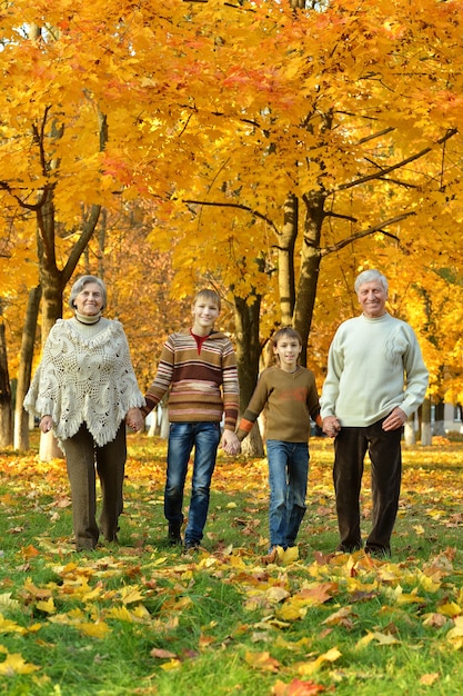 Abuelos y nietos juntos en el parque otoño