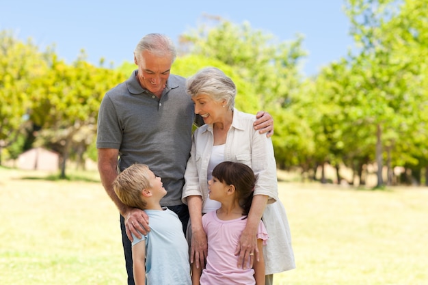 Abuelos con sus nietos en el parque