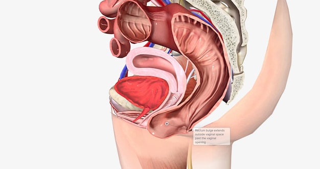 El abultamiento del recto se extiende fuera del espacio vaginal más allá de la abertura vaginal