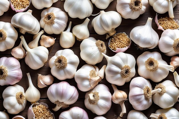 Foto abundancia de clavos de ajo frescos en un fondo plano ia generativa