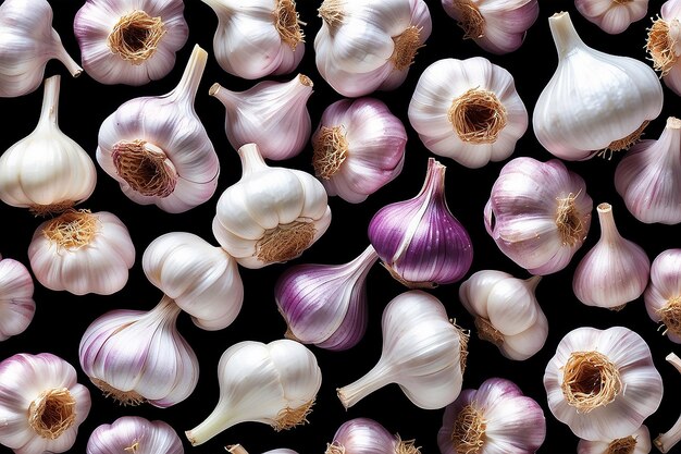 Foto abundancia de clavos de ajo frescos en un fondo plano ia generativa