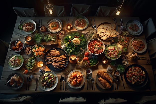 Abundancia de comida extravagante en el comedor