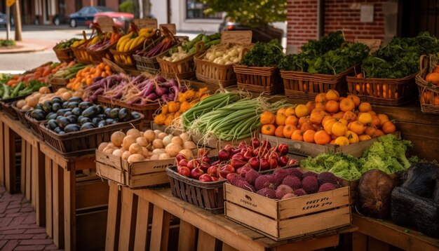 Abundância de frutas e vegetais orgânicos frescos para uma alimentação saudável gerada por inteligência artificial