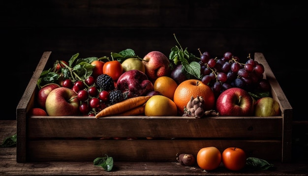 Abundancia de jugosas frutas y verduras orgánicas maduras generadas por IA