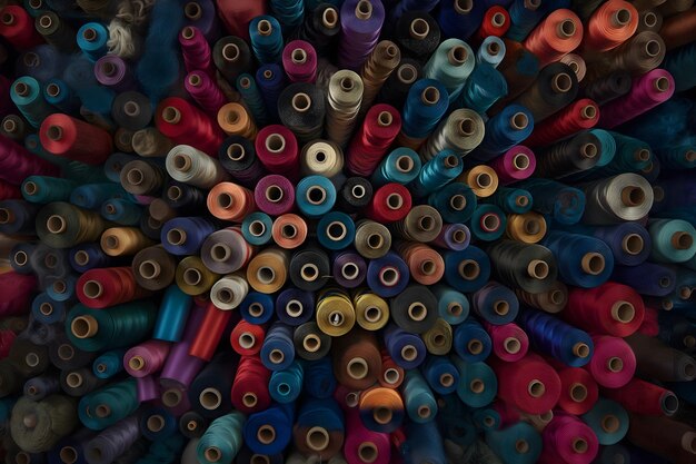 Abundante colección de hilos de costura de colores con fondo texturizado