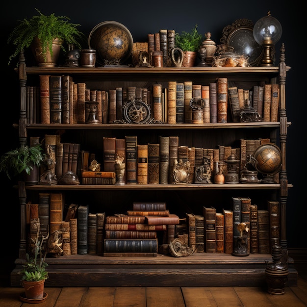 Abundante colección de libros antiguos en estantes de madera.