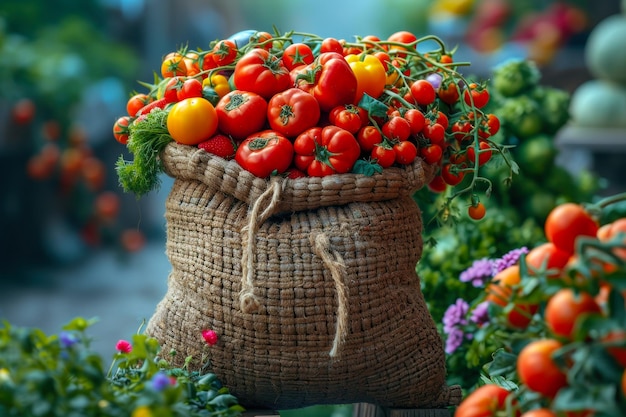 Foto abundante cosecha de tomates frescos