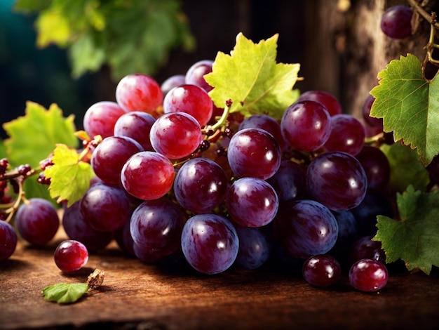 Abundante cosecha de uvas rojas maduras orgánicas en un viñedo