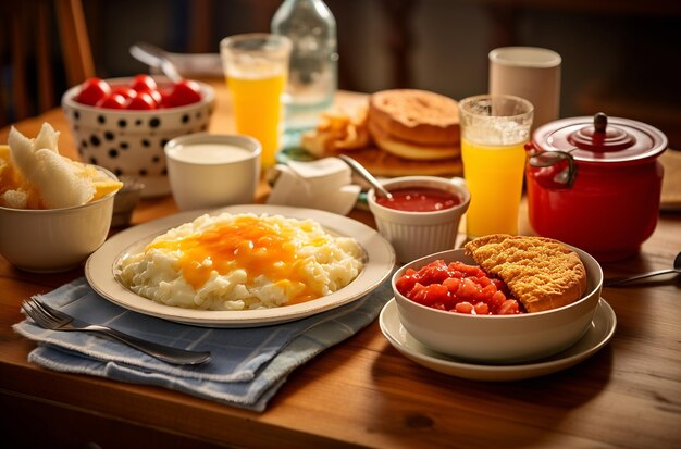 El abundante desayuno americano se extiende