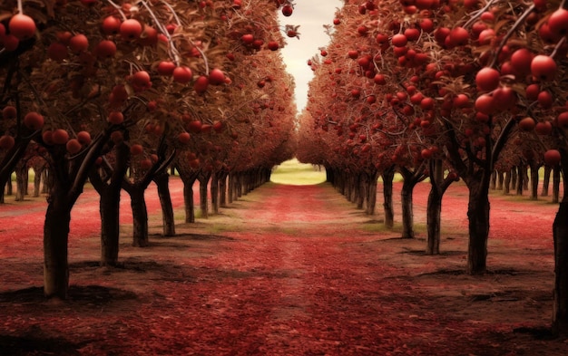 Abundante paisaje de huertos de manzanas