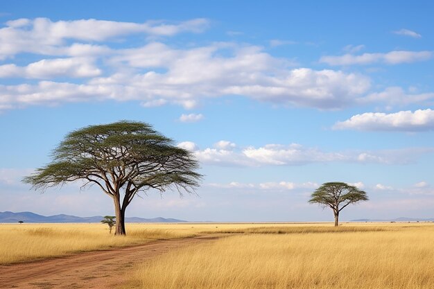 Acacien mit flacher Spitze in den Serengeti-Ebenen