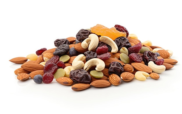 Acai-Infusions-Trail-Mix-Snack auf weißem Hintergrund