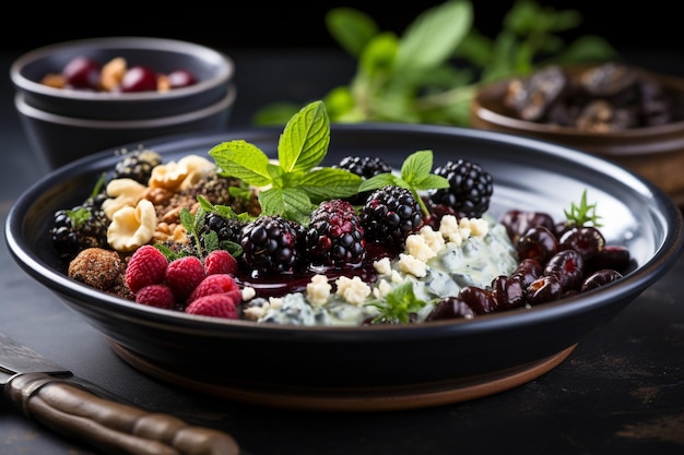 Acai-Schüssel mit Beeren und Nüssen