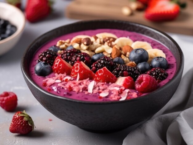 Açaí smoothy bowl com nozes e frutas generativas ai