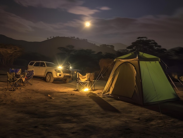 Acampada en la carretera por la noche Ai Generative