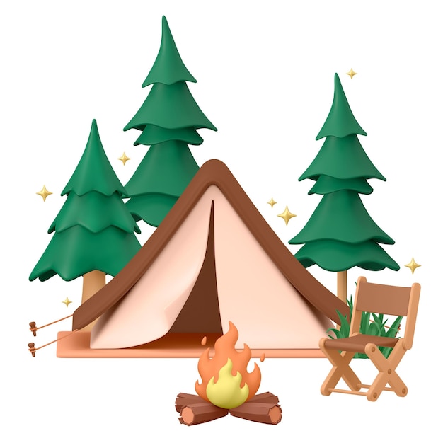 Acampamento adesivo png fogueira desenho animado 3D fundo transparente