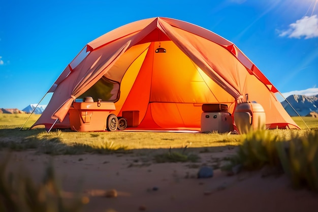 Acampamento ao ar livre tenda lazer relaxamento ferramentas de viagem campo sobrevivência descanso papel de parede fundo