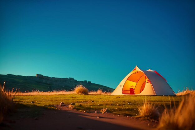 Acampamento ao ar livre tenda lazer relaxamento ferramentas de viagem campo sobrevivência descanso papel de parede fundo