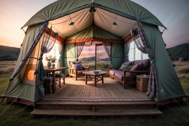 Acampamento ao ar livre viagem de tenda relaxar descanso instalar tenda na floresta