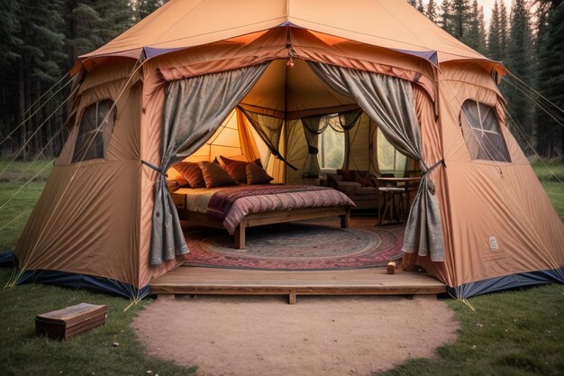 Acampamento ao ar livre viagem de tenda relaxar descanso instalar tenda na floresta