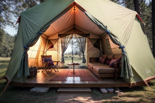 Acampamento ao ar livre viagem de tenda relaxar descanso instalar tenda na floresta