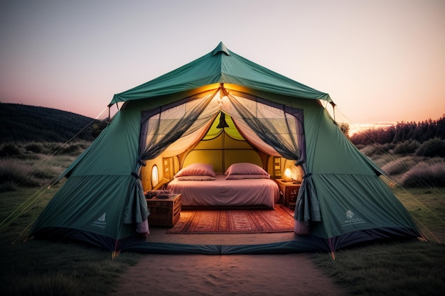 Acampamento ao ar livre viagem de tenda relaxar descanso instalar tenda na floresta