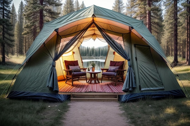 Acampamento ao ar livre viagem de tenda relaxar descanso instalar tenda na floresta