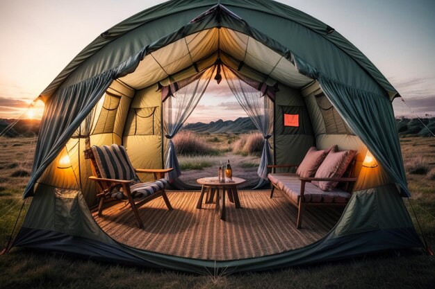 Acampamento ao ar livre viagem de tenda relaxar descanso instalar tenda na floresta