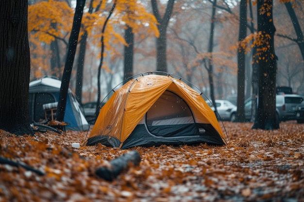 Acampamento com tenda no parque Fotografia profissional