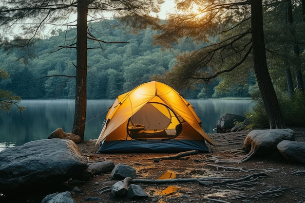 Acampamento com tenda no parque Fotografia profissional