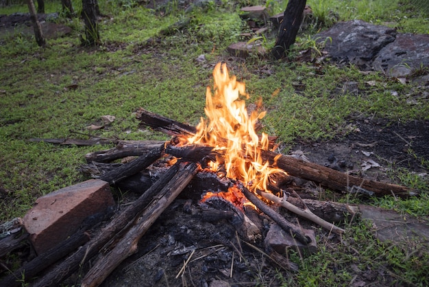 Acampamento de fogo a lenha