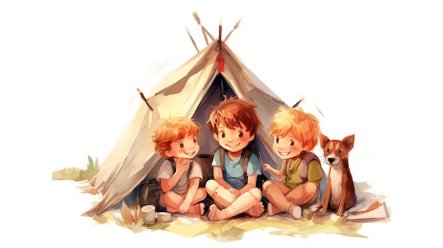 Acampamento de fogo para crianças acampando crianças em caminhadas de aventura ao ar livre