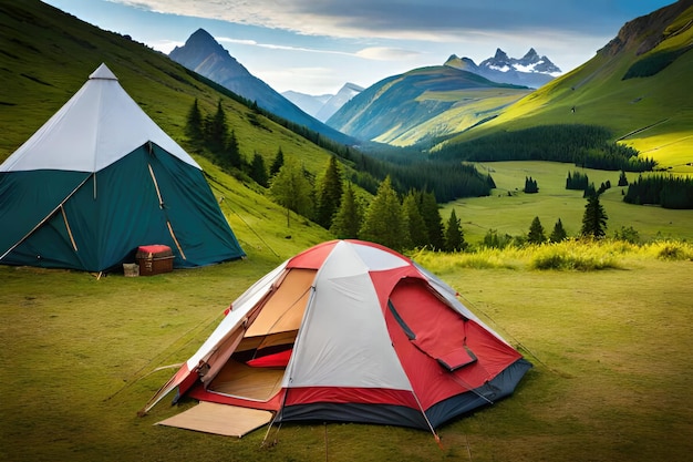 acampamento glamoroso de luxo na bela paisagem