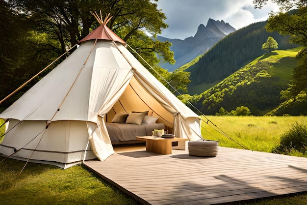 acampamento glamoroso de luxo na bela paisagem