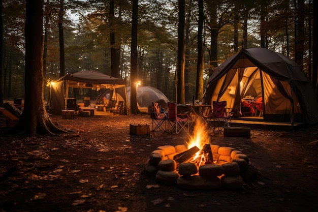 acampamento na praia pela manhã ver publicidade fotografia de paisagem