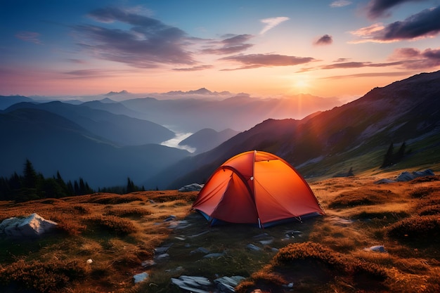 acampamento nas montanhas IA generativa