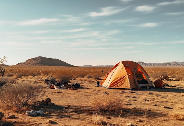 Acampando en el desierto en el medio de la nada