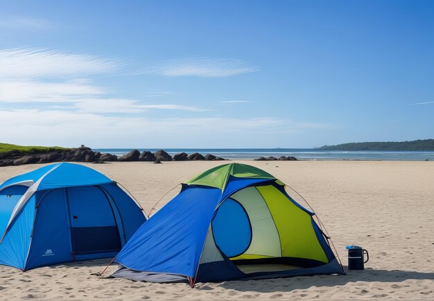 acampando en lo alto de las montañas al atardecer