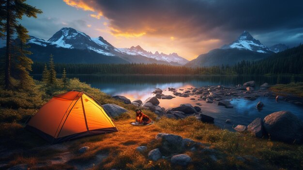 Acampando en una montaña