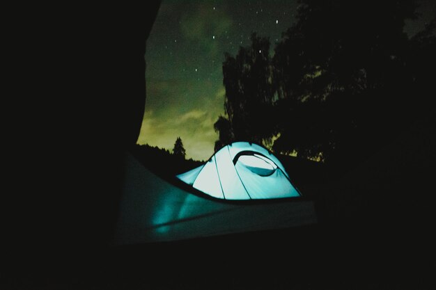 Acampando por la noche en el bosque negro