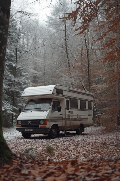 Acampar en el bosque de la caravana Vacaciones en una camioneta