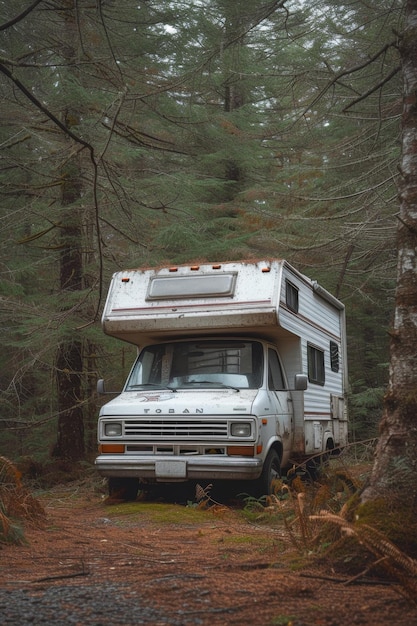 Acampar en el bosque de la caravana Vacaciones en una camioneta