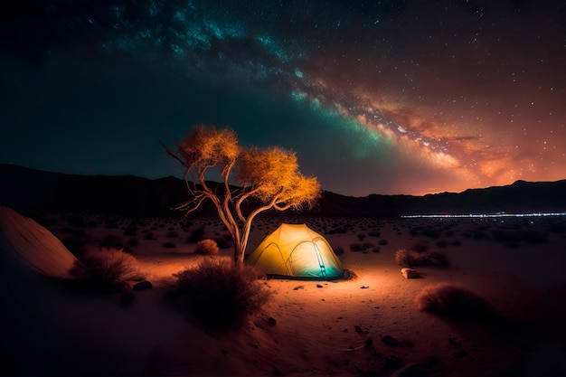 Acampar bajo las estrellas brillantes del cielo nocturno IA generativa