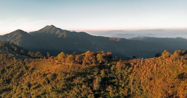 Acampar na montanha na manhã de verão