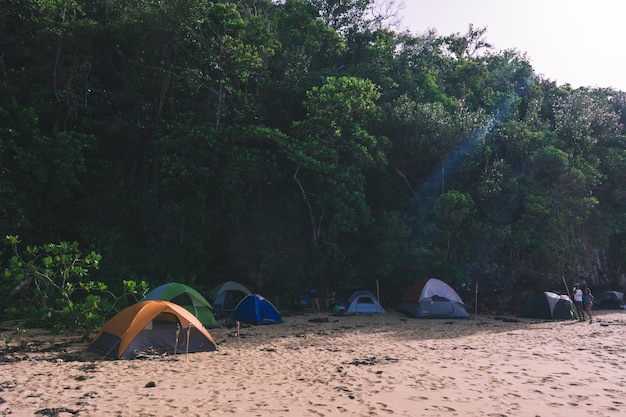 Acampar na praia com sol