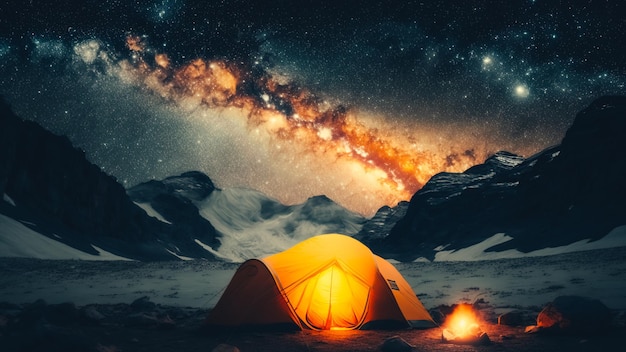 Acampar nas montanhas sob as estrelas